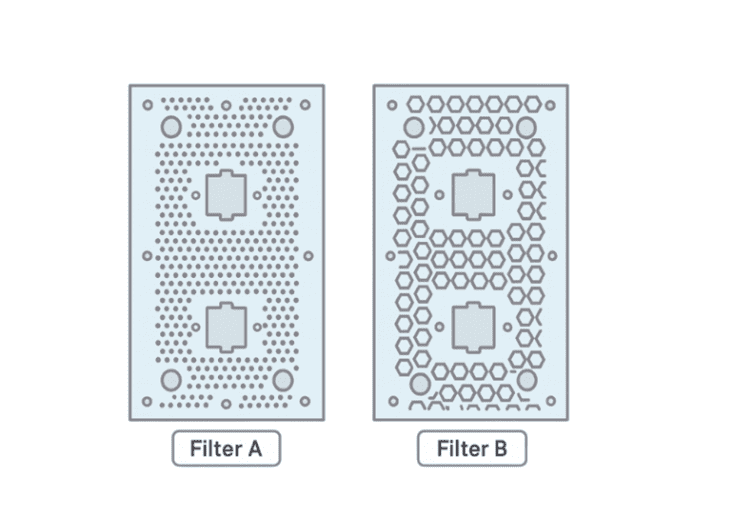 Intake in-filter comparison with optimal airflow escape