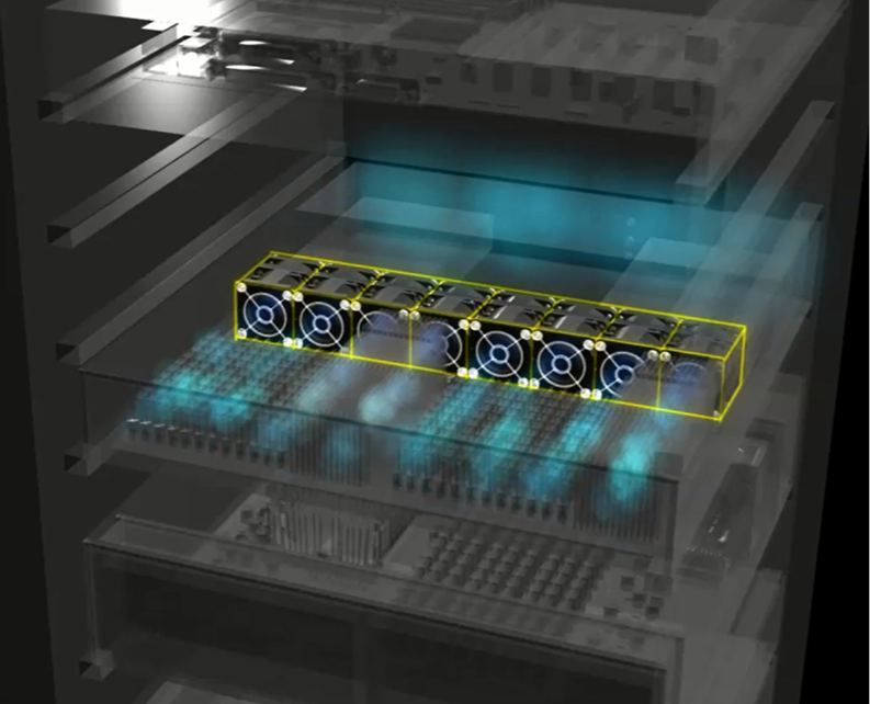 server air cooled by multiple cooling fans